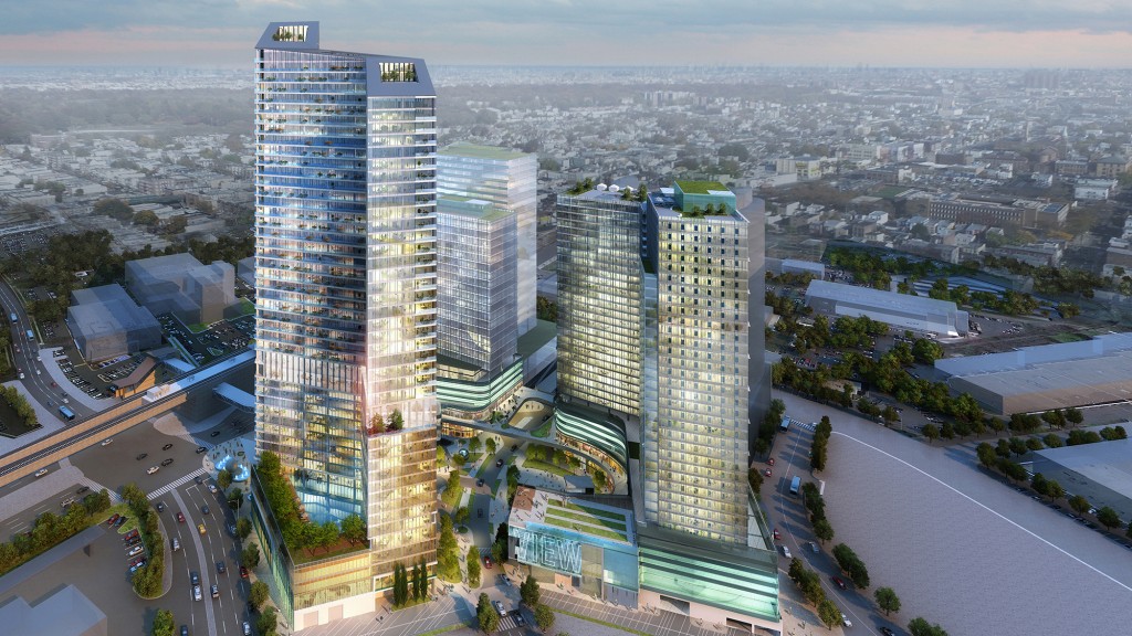 A high angle view of a city.